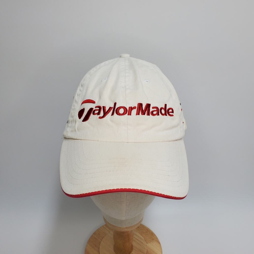TaylorMade Golf Hat r7 rac Off White Red Embroidered Stretch Fit‎ L/XL